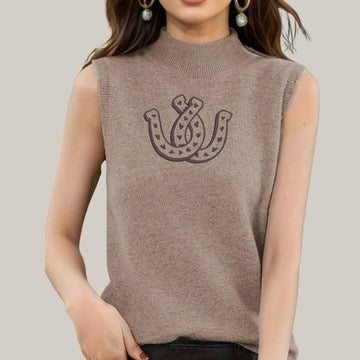 Embroidered Horseshoe Knit Sweater Top