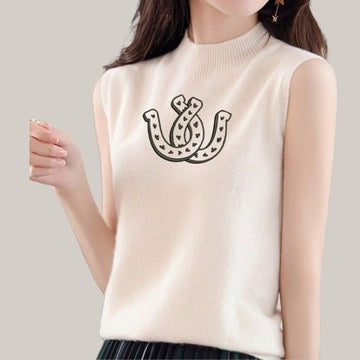 Embroidered Horseshoe Knit Sweater Top
