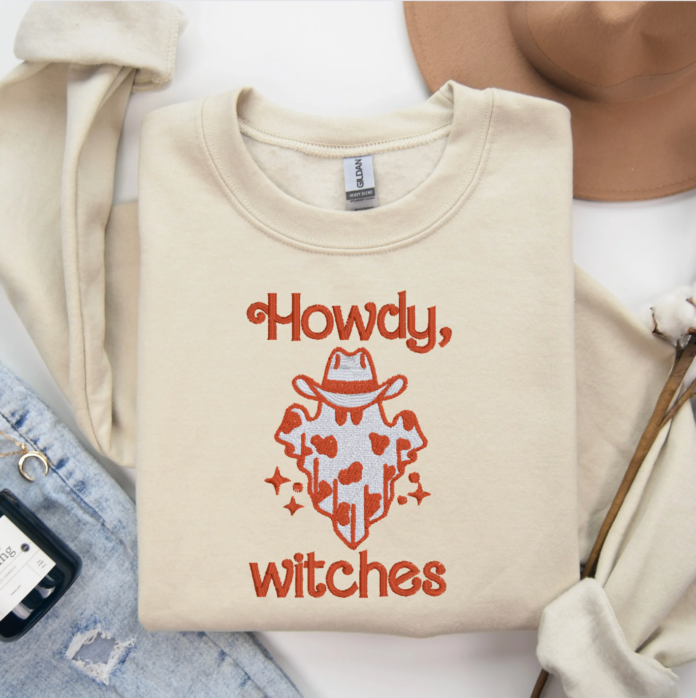 Howdy Witches Western Ghost Embroidered Sweatshirt