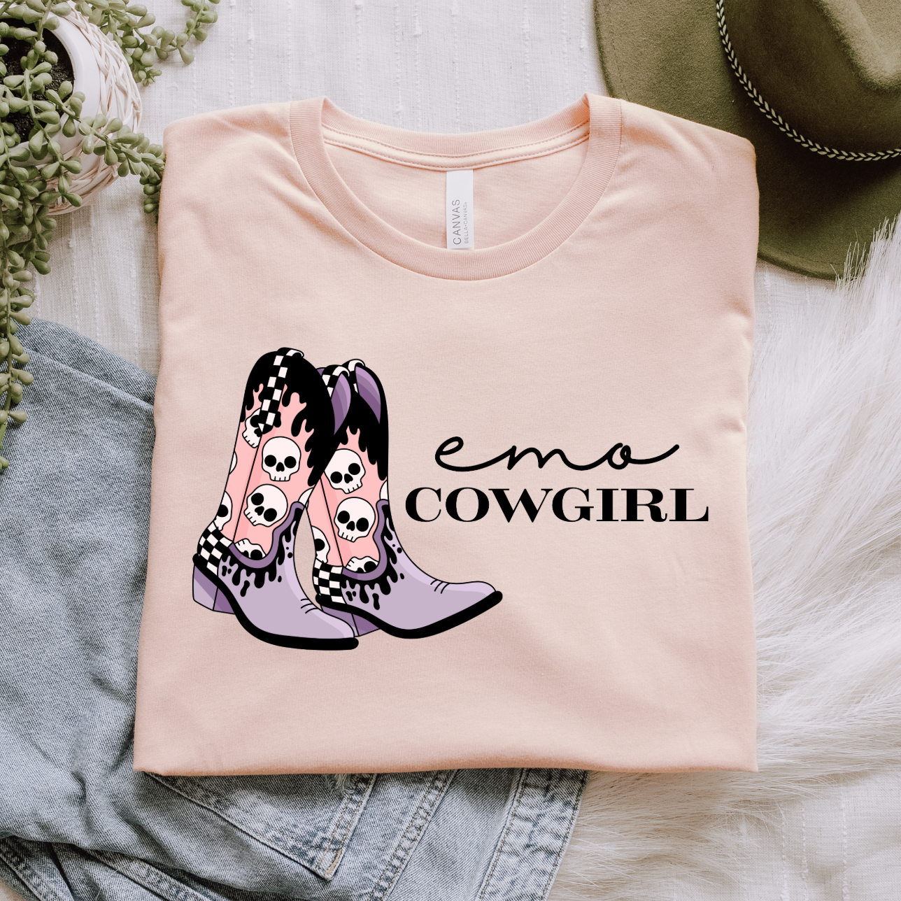 Emo Cowgirl Western Graphic Tee or Tank