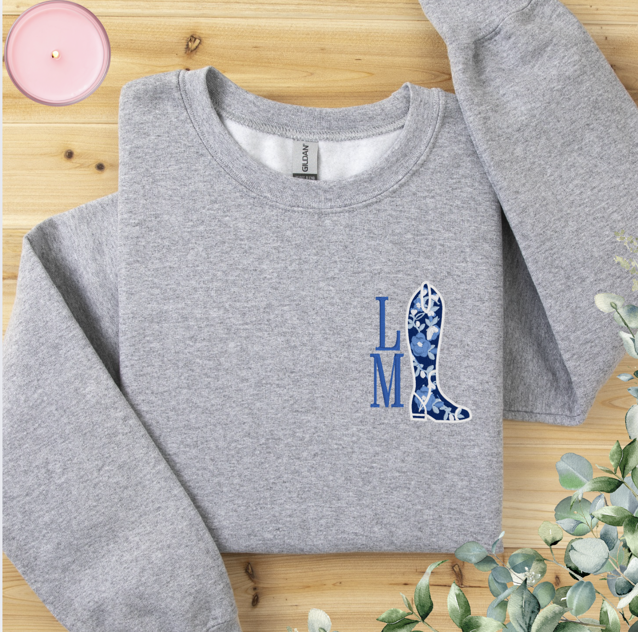 Chinoiserie Hunt Seat/English Boot Monogram Crewneck Sweatshirt