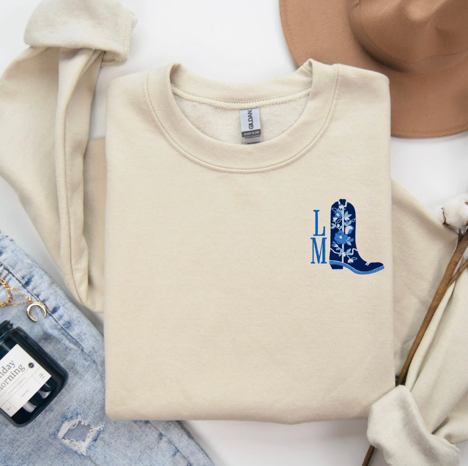 Chinoiserie Western Boot Monogram Crewneck Sweatshirt