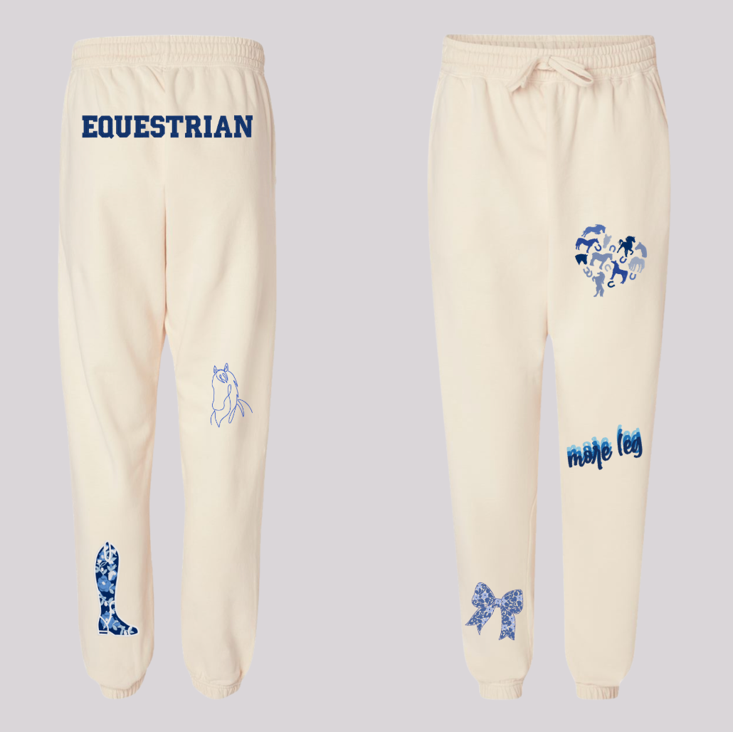 English Equestrian-Inspired Embroidered Comfort Colors Sweatshirt & Sweatpants Set