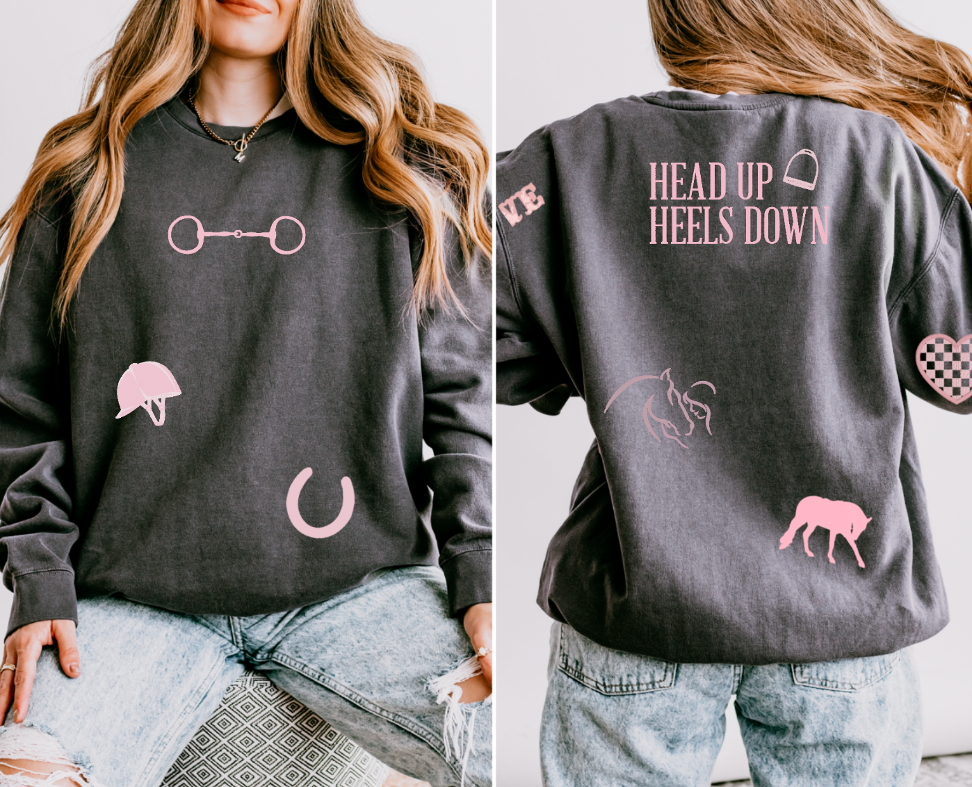 English Equestrian-Inspired Embroidered Comfort Colors Sweatshirt & Sweatpants Set