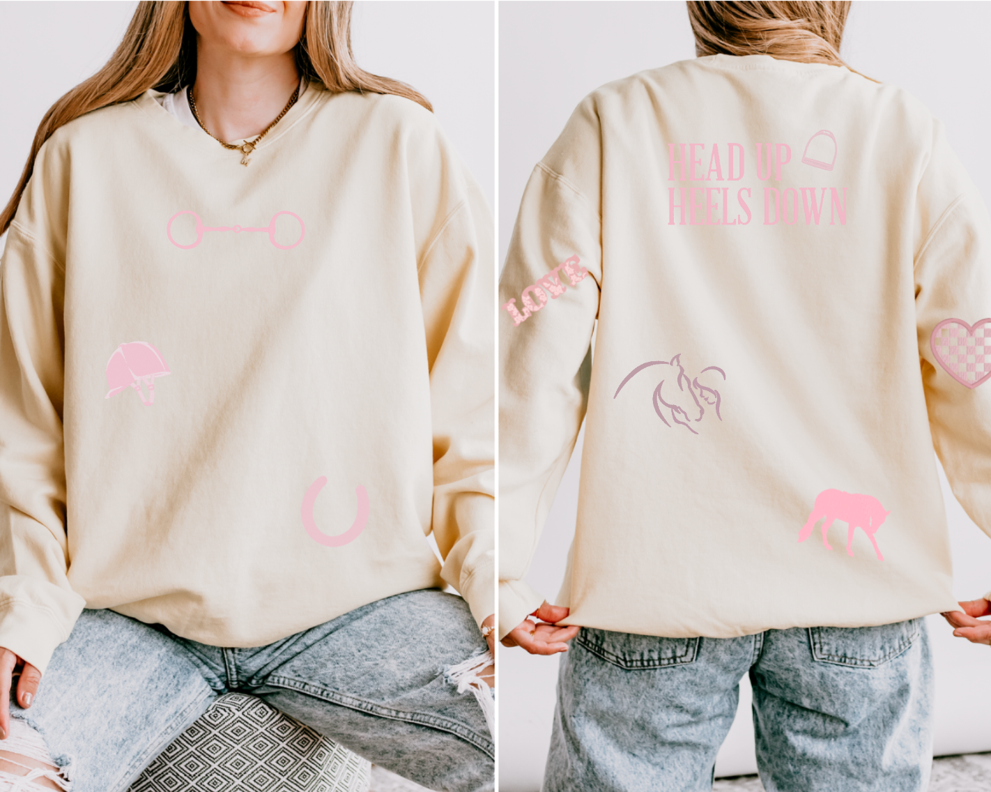 English Equestrian-Inspired Embroidered Comfort Colors Sweatshirt & Sweatpants Set