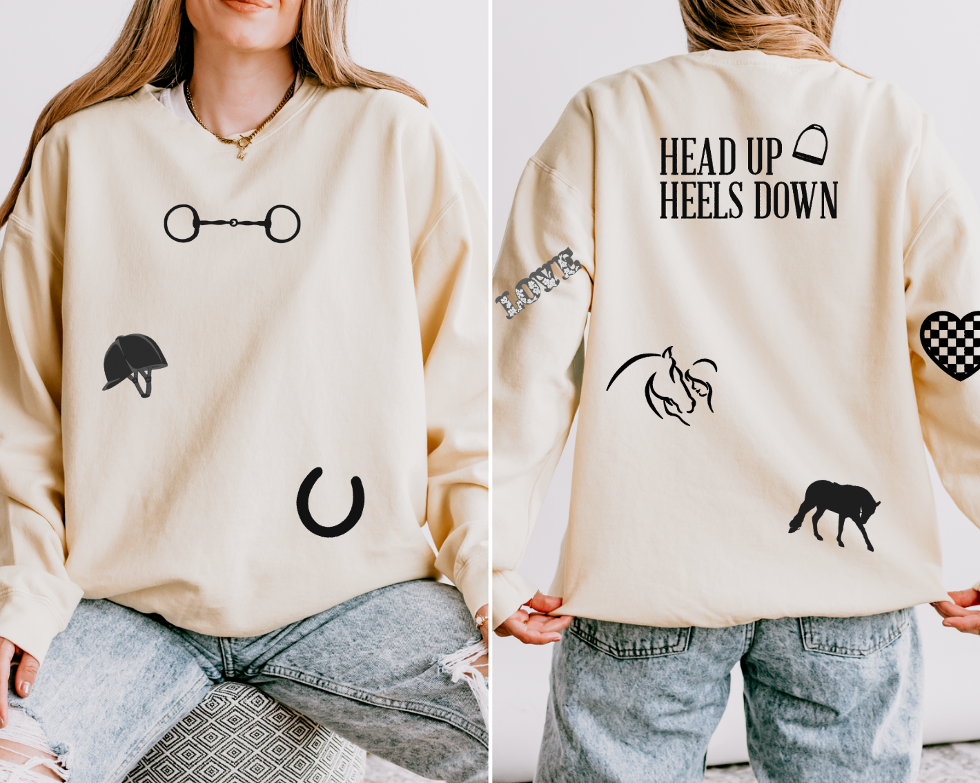English Equestrian-Inspired Embroidered Comfort Colors Sweatshirt & Sweatpants Set