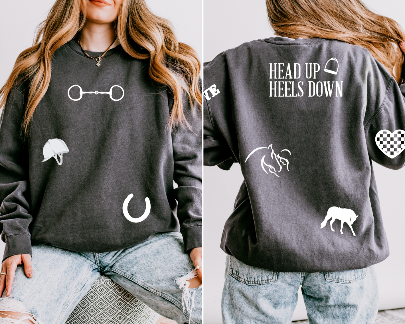 English Equestrian-Inspired Embroidered Comfort Colors Sweatshirt & Sweatpants Set