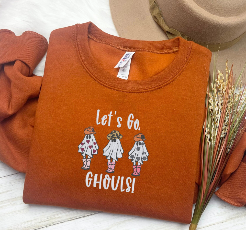 Let's Go Ghouls Western Ghost Embroidered Sweatshirt