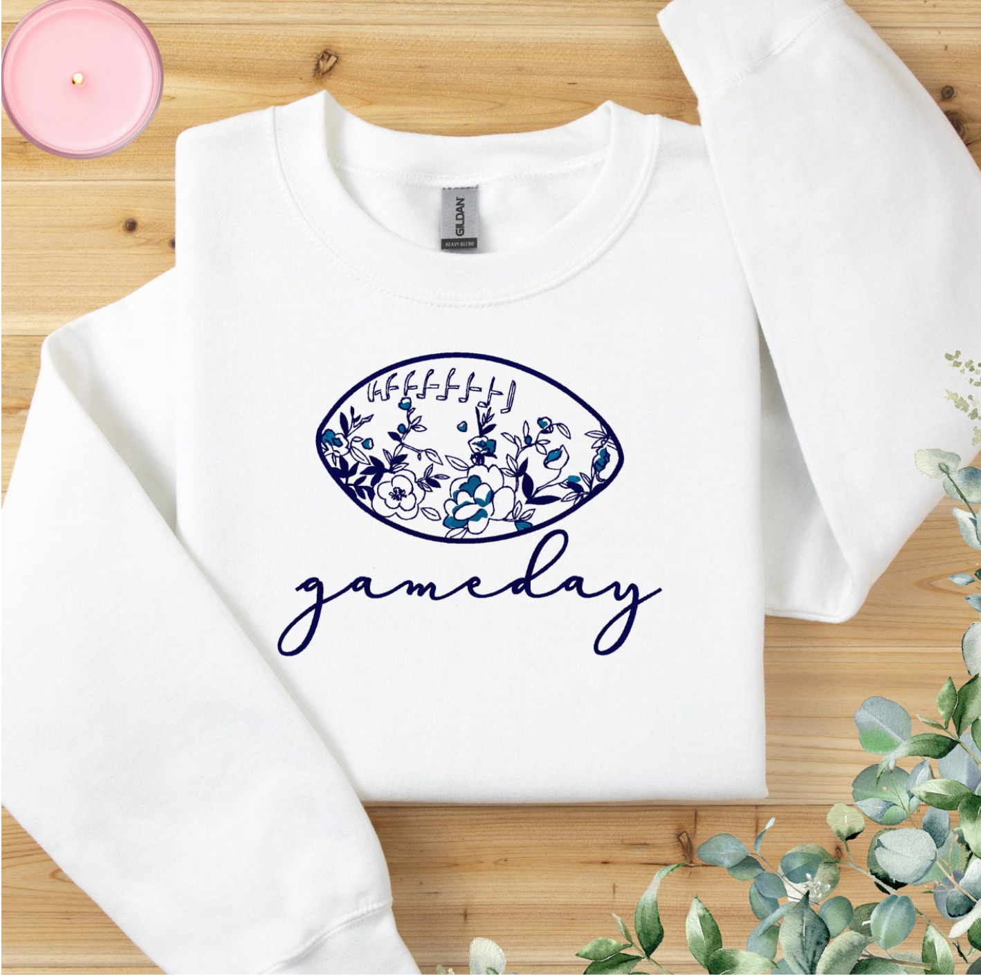 Embroidered Chinoiserie Game Day Football Crewneck Sweatshirt
