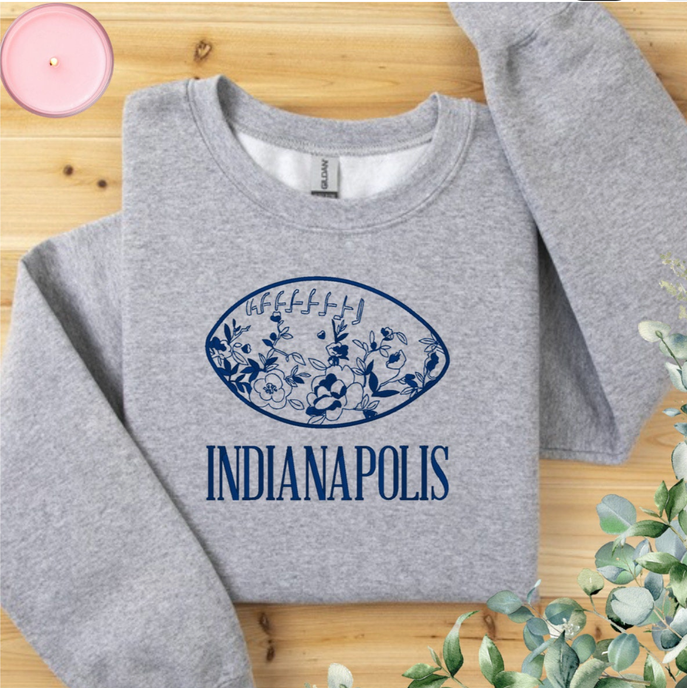 Embroidered Chinoiserie Football Crewneck Sweatshirt w/ City Name & Custom Colors
