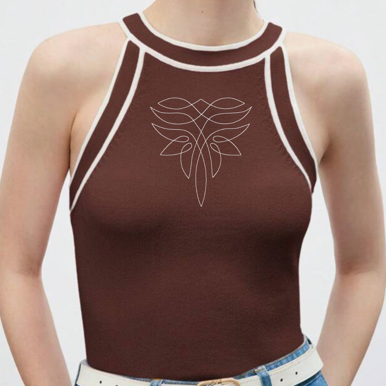 Western Boot Stitching Embroidered Sleeveless Sweater