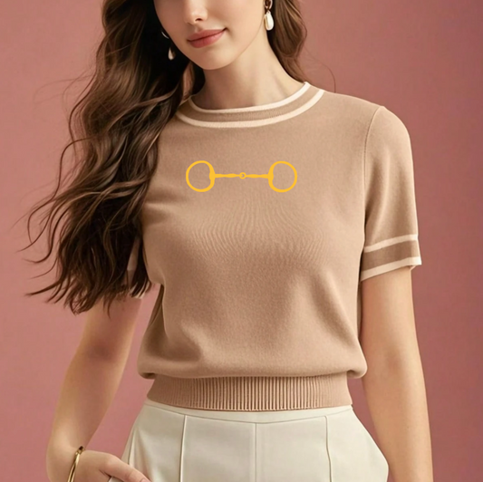 Embroidered Snaffle Bit Short Sleeve Sweater