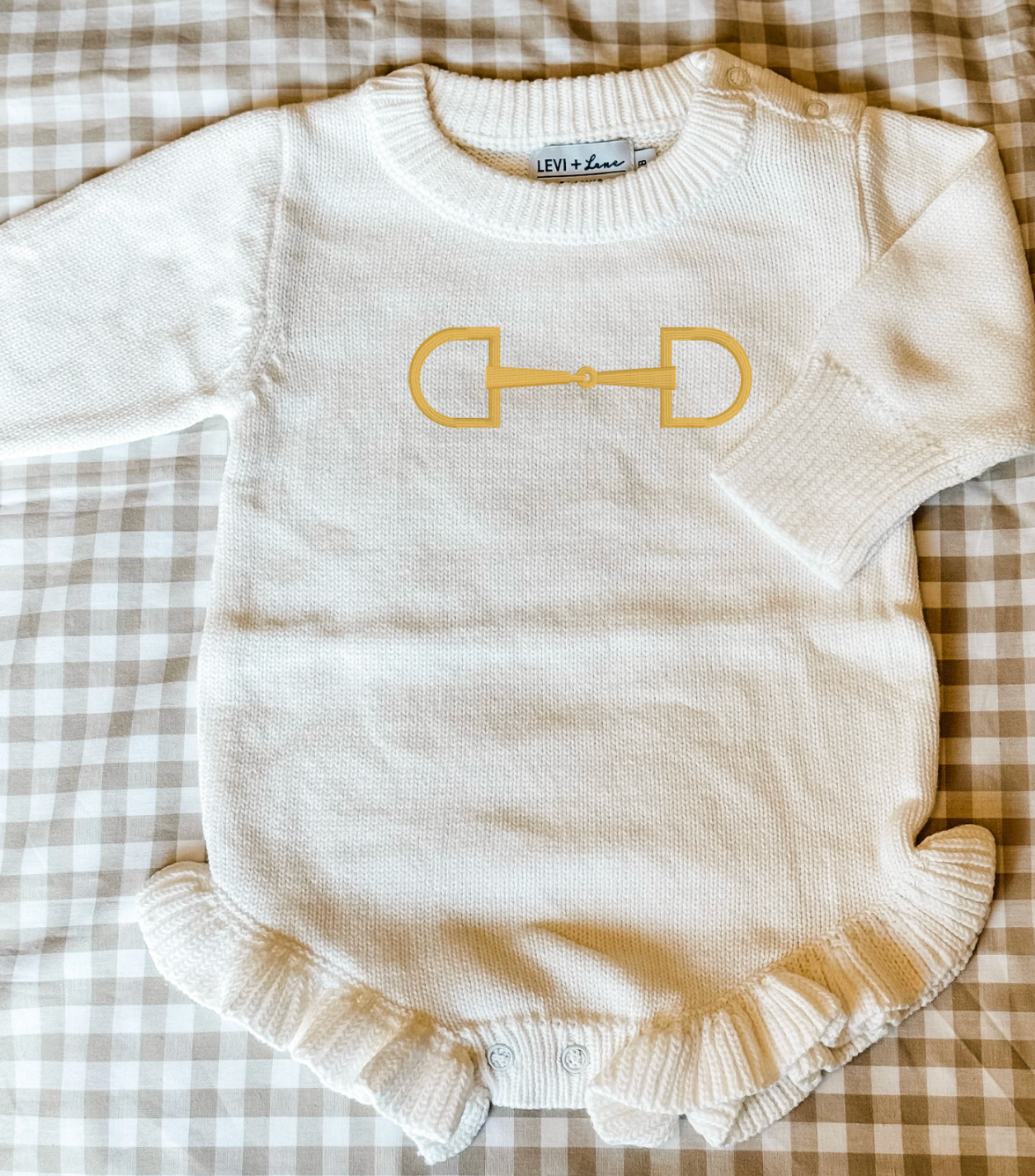 Baby Knit Ruffle Romper with Snaffle Bit Embroidery