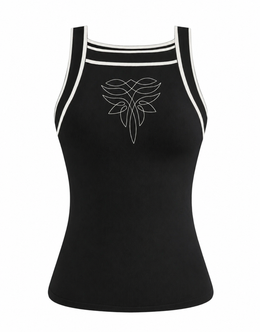 Western Boot Stitching Embroidered Sleeveless Sweater