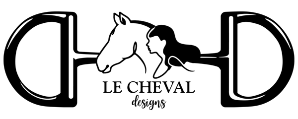 Logo of Le Cheval designs featuring a horse and rider silhouette inside a stylized bit.