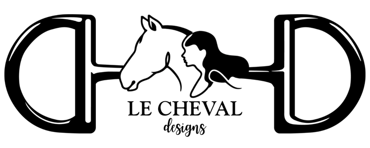 Logo of Le Cheval designs featuring a horse and rider silhouette inside a stylized bit.
