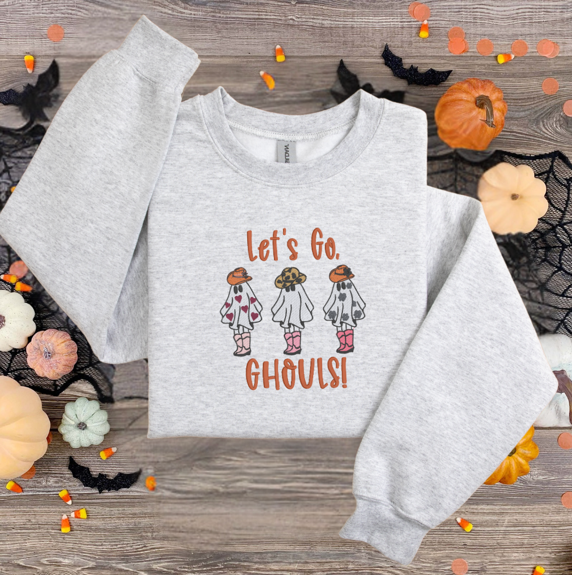 Let's Go Ghouls Western Ghost Embroidered Sweatshirt
