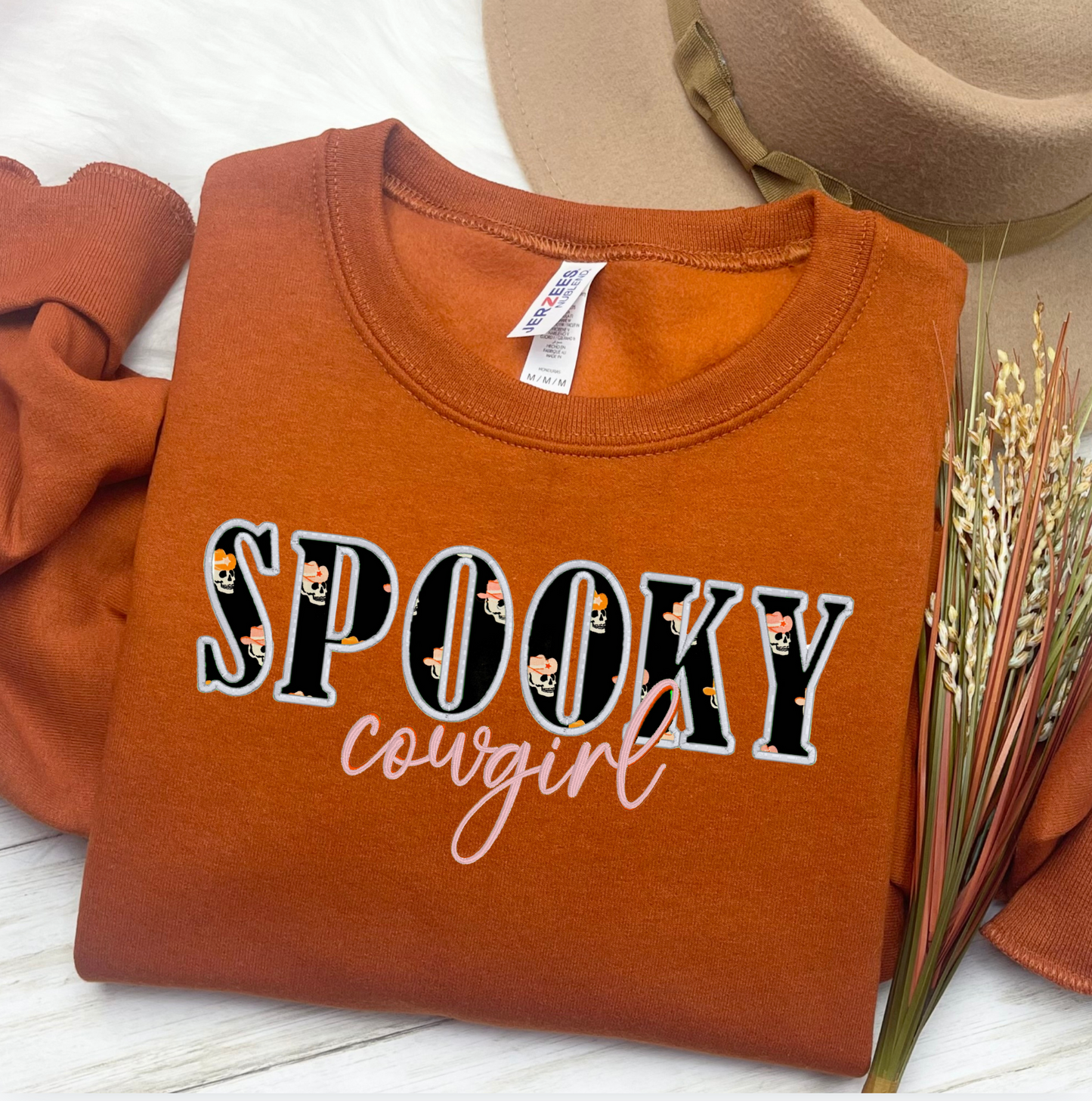 Spooky Cowgirl Appliqué Embroidered Western Embroidered Sweatshirt