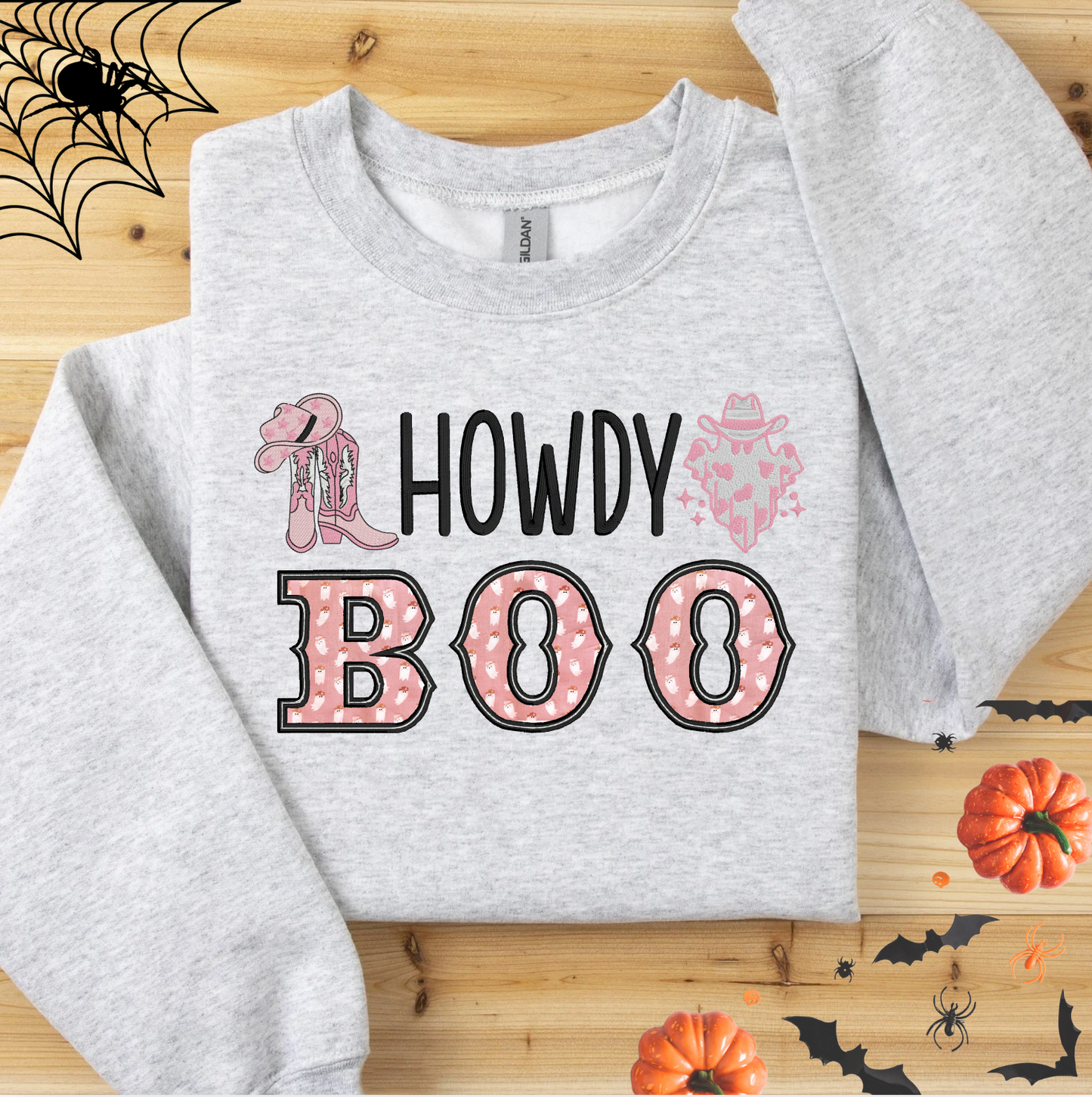 Howdy Boo Appliqué Western Ghost Embroidered Sweatshirt