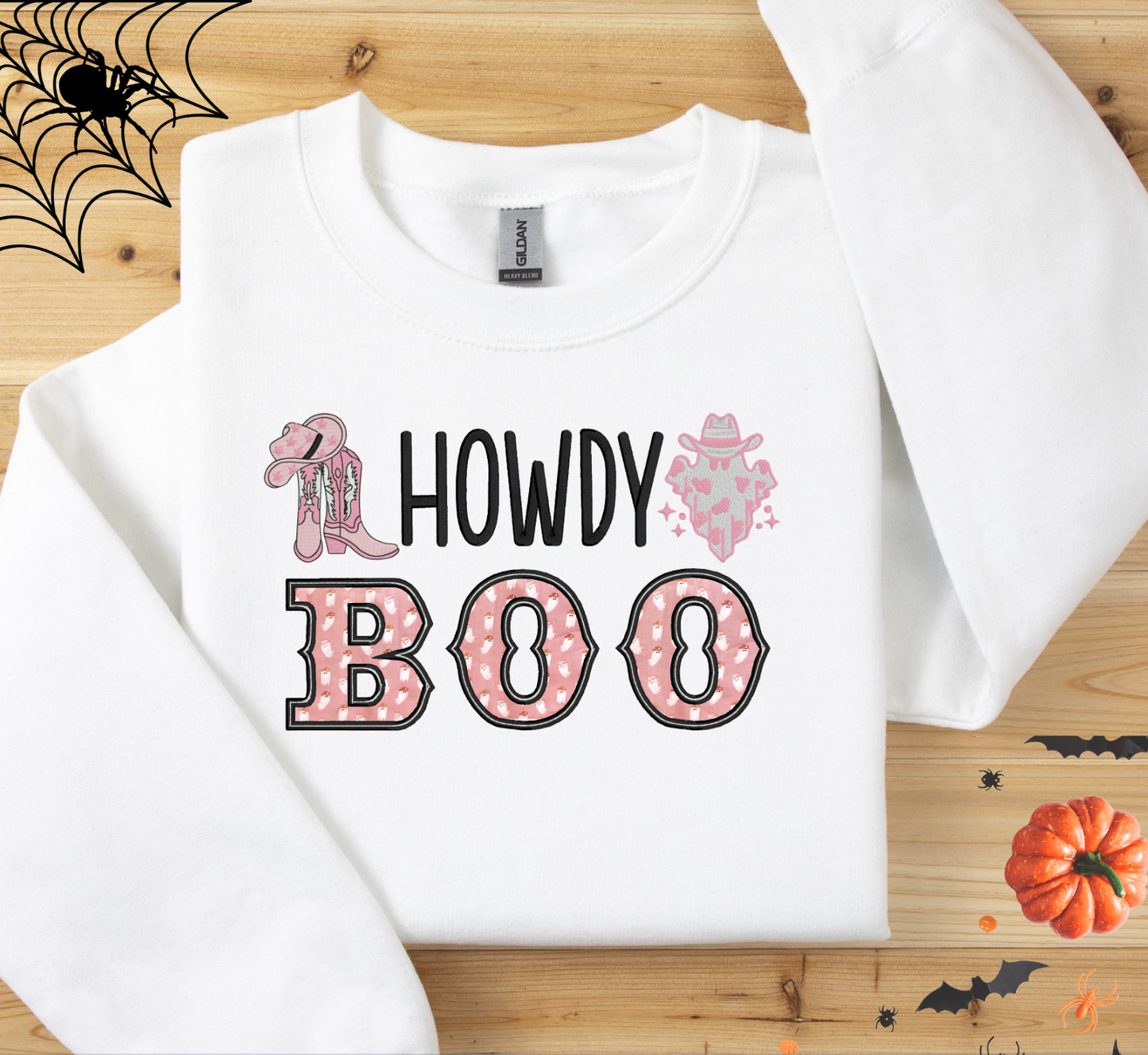 Howdy Boo Appliqué Western Ghost Embroidered Sweatshirt