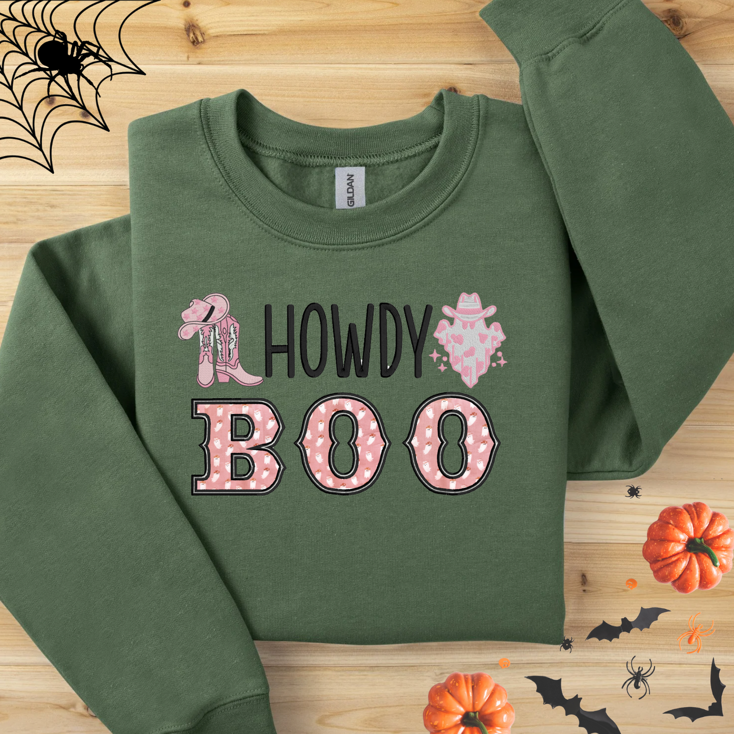 Howdy Boo Appliqué Western Ghost Embroidered Sweatshirt