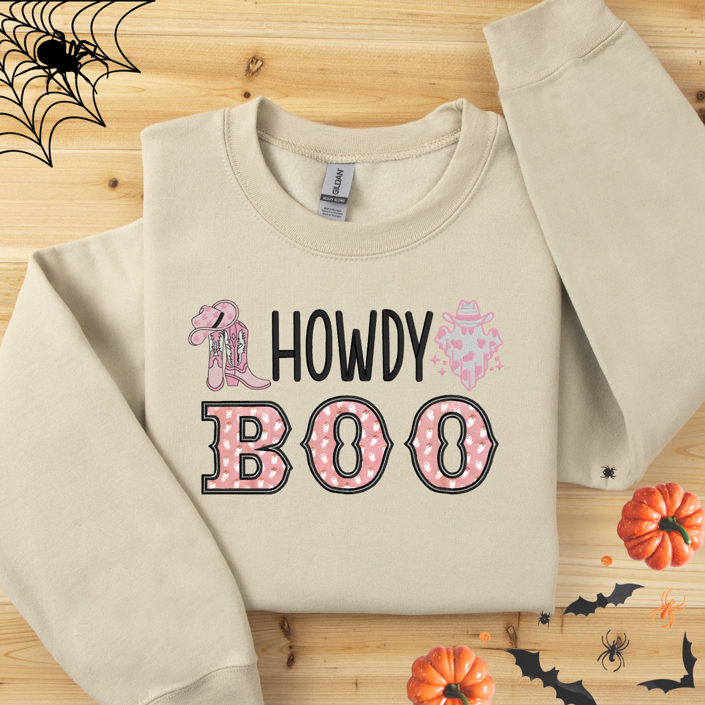 Howdy Boo Appliqué Western Ghost Embroidered Sweatshirt