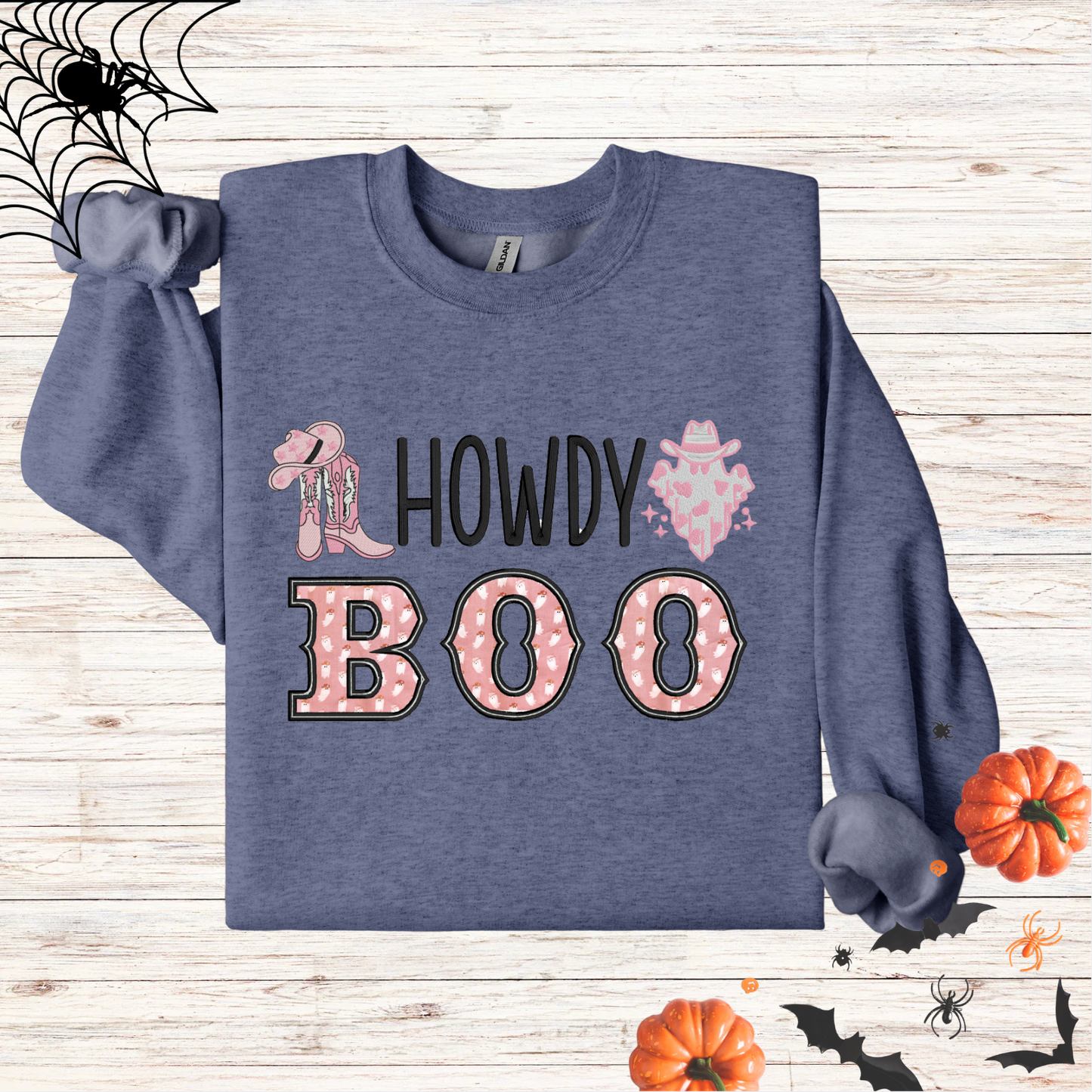 Howdy Boo Appliqué Western Ghost Embroidered Sweatshirt