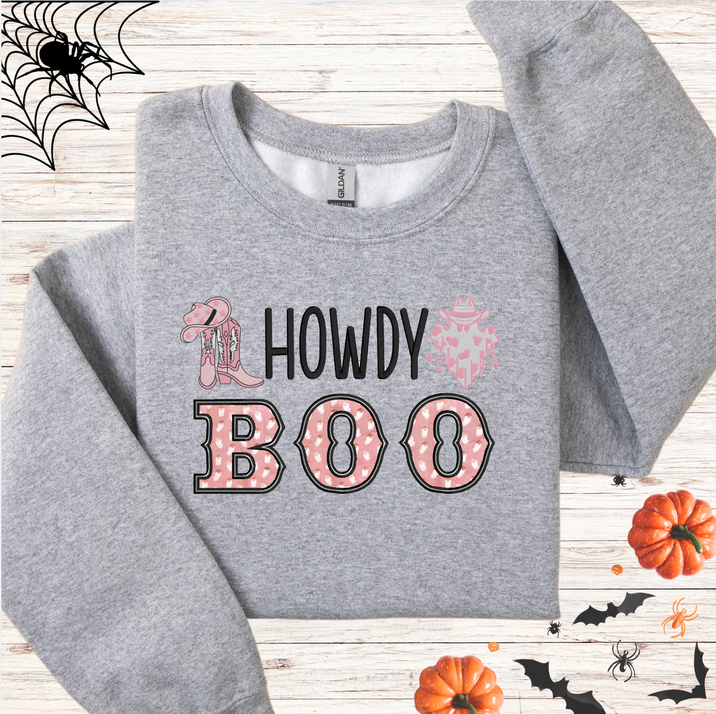 Howdy Boo Appliqué Western Ghost Embroidered Sweatshirt