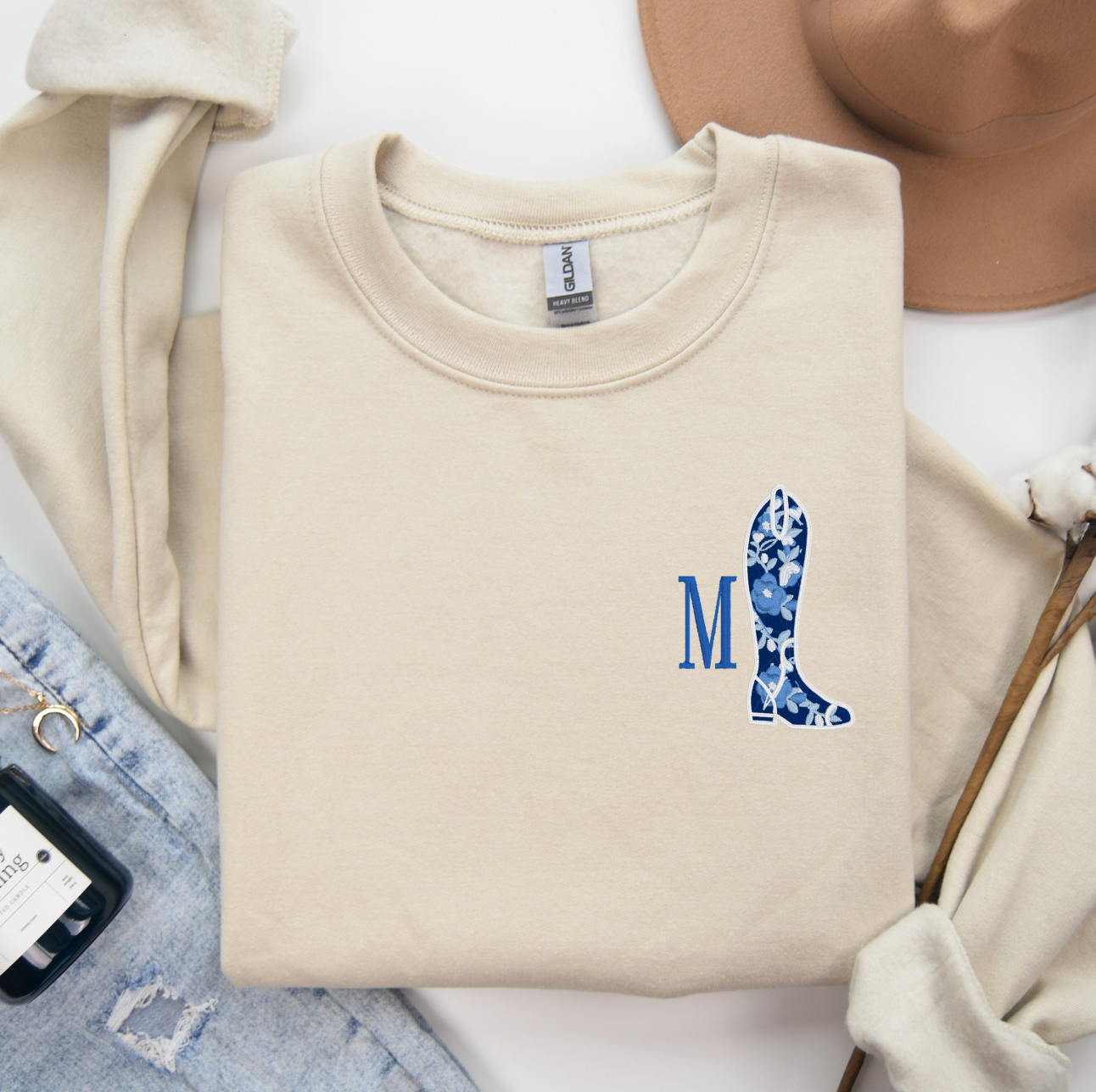 Chinoiserie Hunt Seat/English Boot Monogram Crewneck Sweatshirt