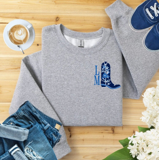 Chinoiserie Western Boot Monogram Crewneck Sweatshirt