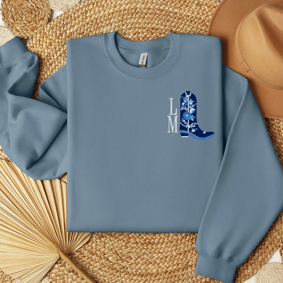 Chinoiserie Western Boot Monogram Crewneck Sweatshirt