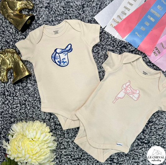 Embroidered Baby Onesie English or Western Appliqué Saddle