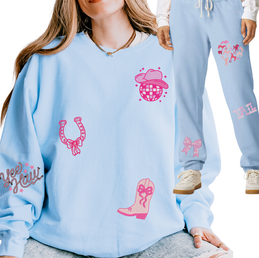 Western-Inspired Horse Girl Embroidered Comfort Colors Sweatshirt & Sweatpants Set
