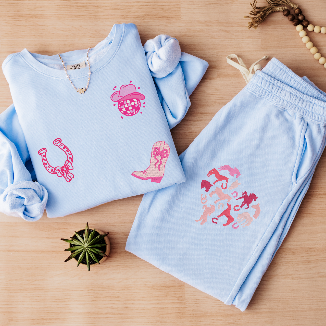 Western-Inspired Horse Girl Embroidered Comfort Colors Sweatshirt & Sweatpants Set
