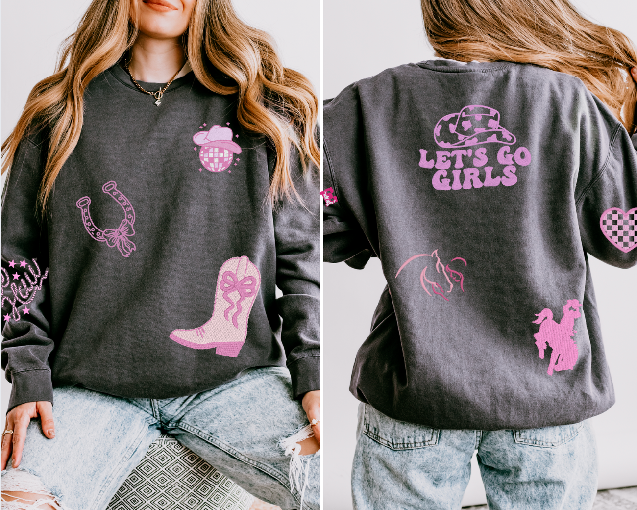 Western-Inspired Horse Girl Embroidered Comfort Colors Sweatshirt & Sweatpants Set