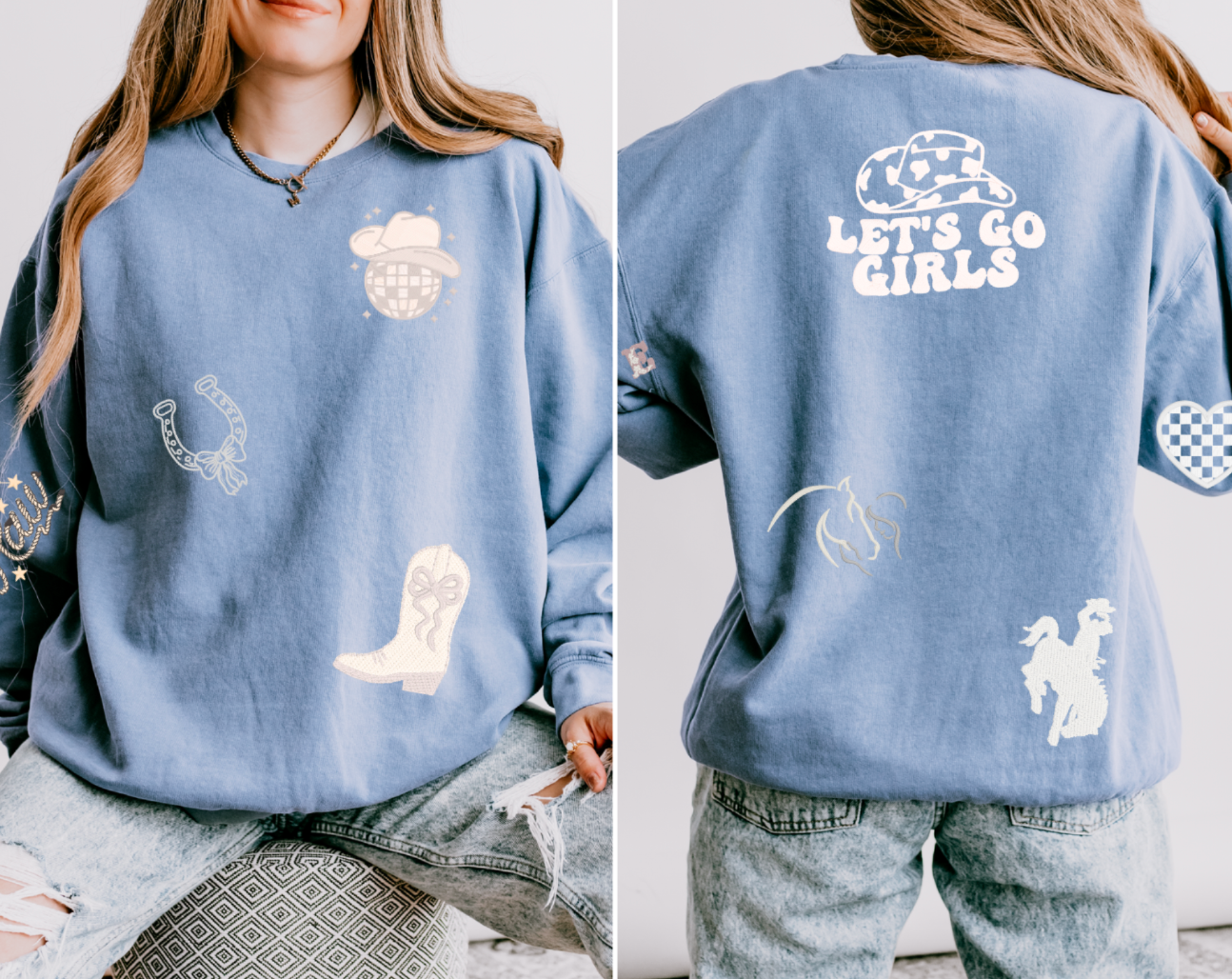 Western-Inspired Horse Girl Embroidered Comfort Colors Sweatshirt & Sweatpants Set