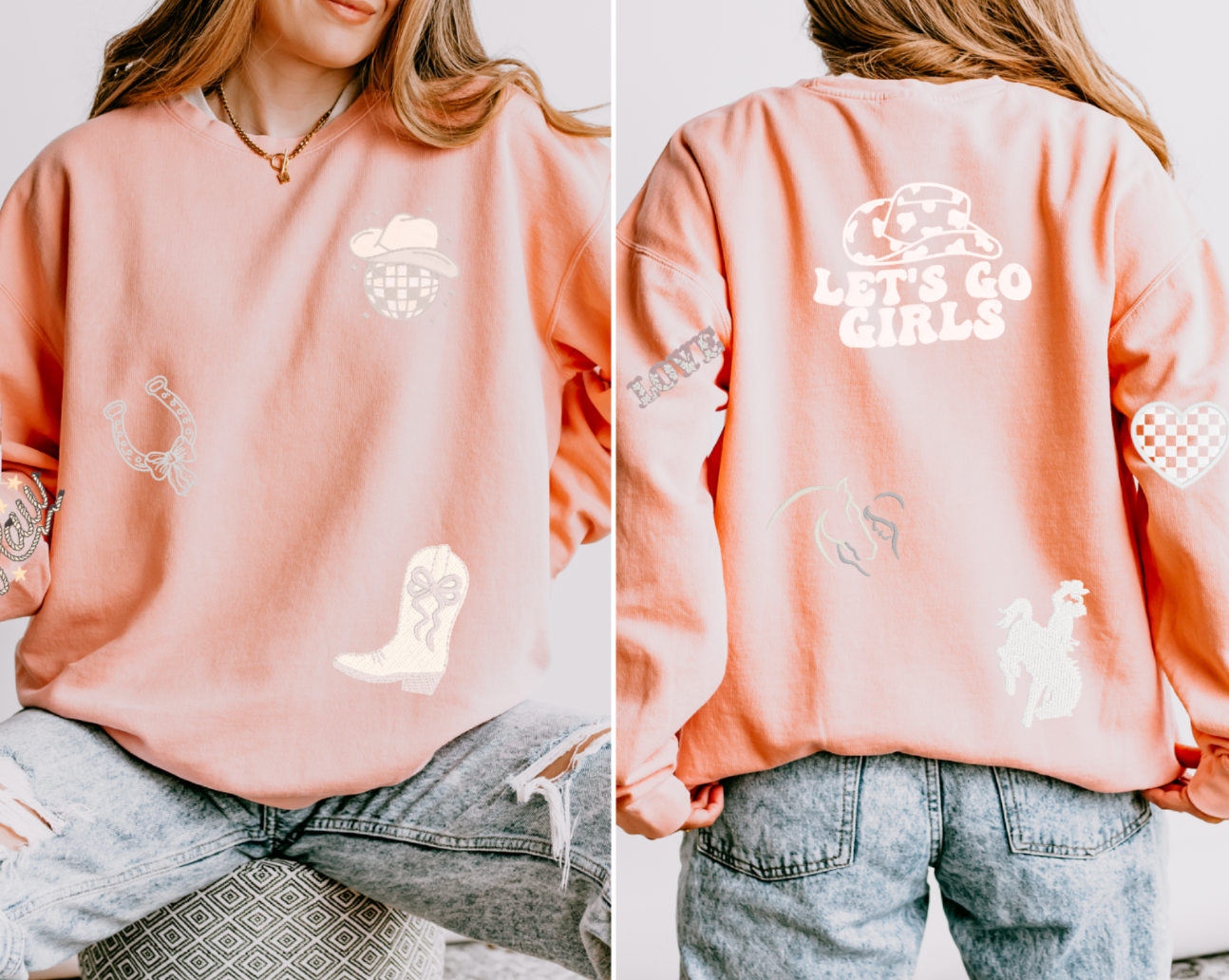 Western-Inspired Horse Girl Embroidered Comfort Colors Sweatshirt & Sweatpants Set