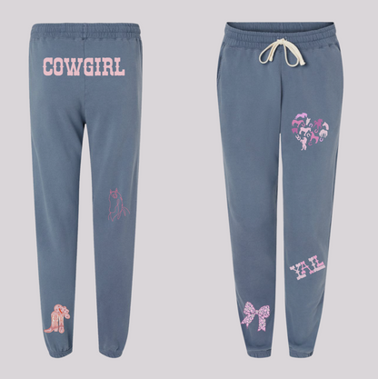 Western-Inspired Horse Girl Embroidered Comfort Colors Sweatshirt & Sweatpants Set
