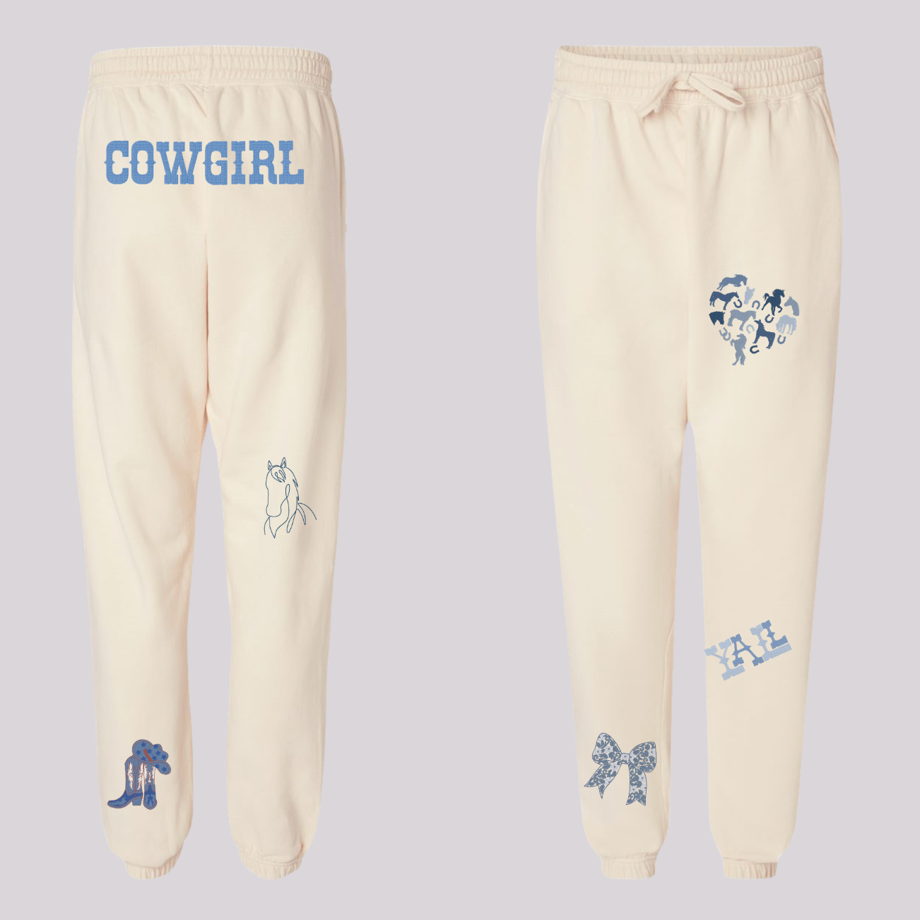 Western-Inspired Horse Girl Embroidered Comfort Colors Sweatshirt & Sweatpants Set