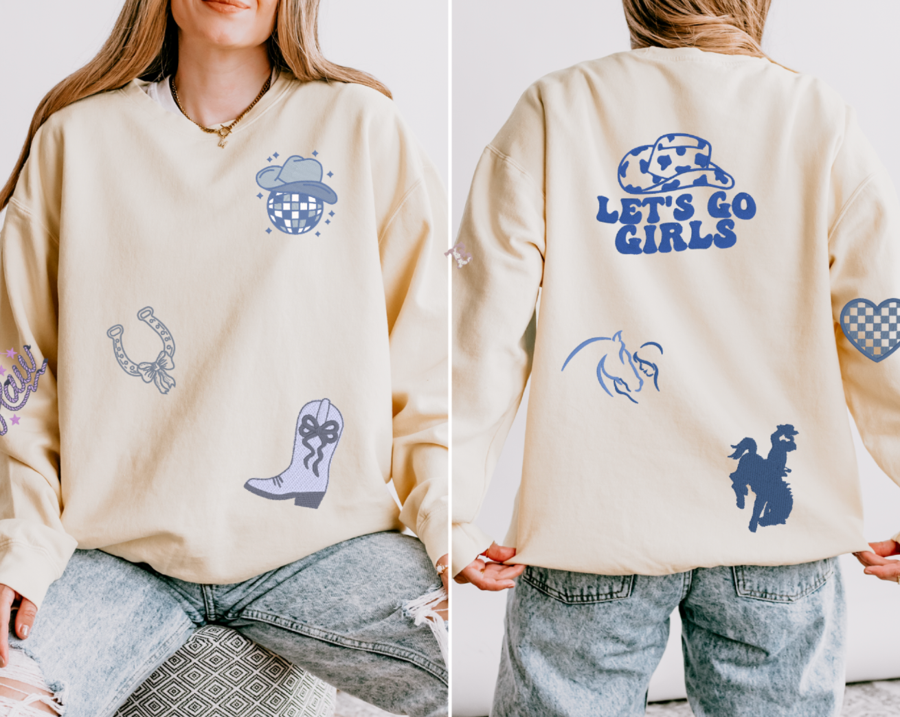 Western-Inspired Horse Girl Embroidered Comfort Colors Sweatshirt & Sweatpants Set