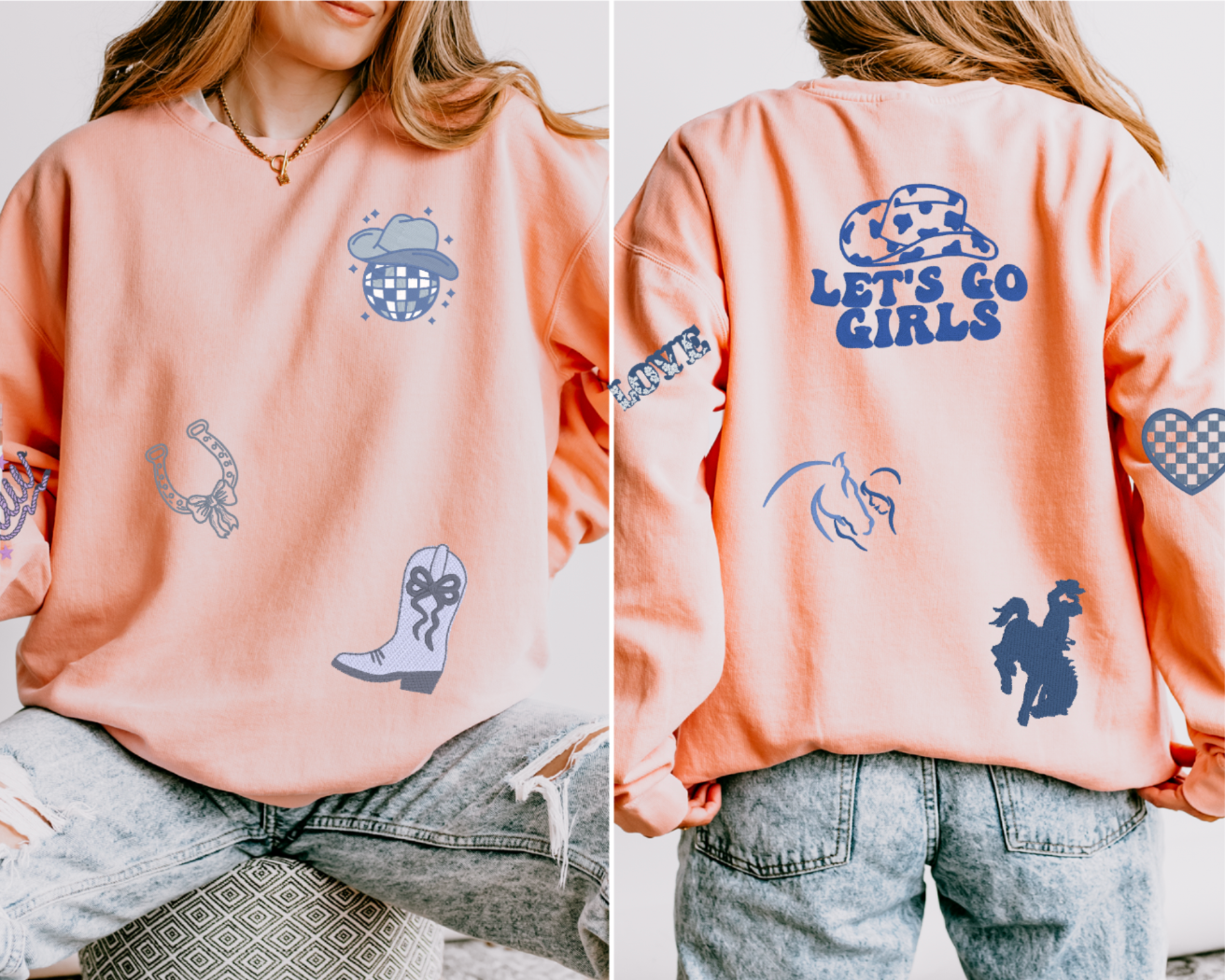 Western-Inspired Horse Girl Embroidered Comfort Colors Sweatshirt & Sweatpants Set