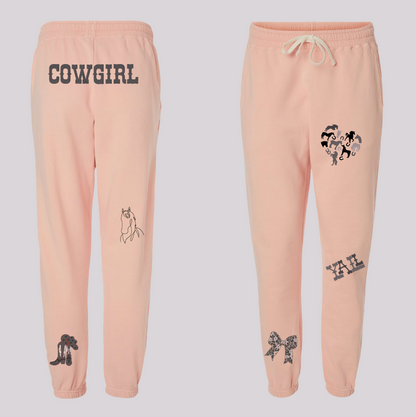 Western-Inspired Horse Girl Embroidered Comfort Colors Sweatshirt & Sweatpants Set