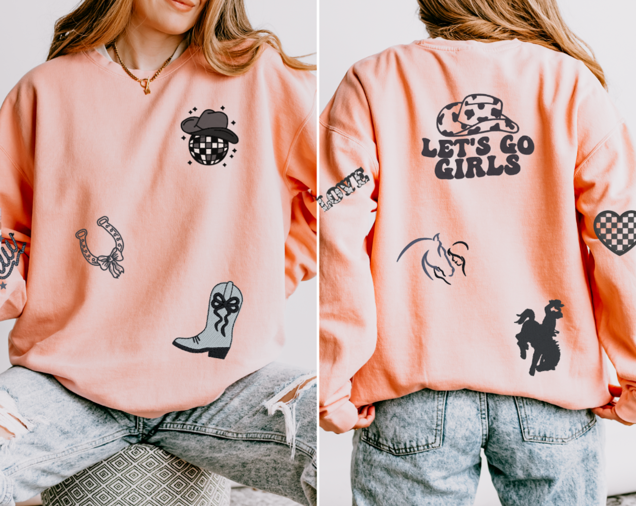 Western-Inspired Horse Girl Embroidered Comfort Colors Sweatshirt & Sweatpants Set