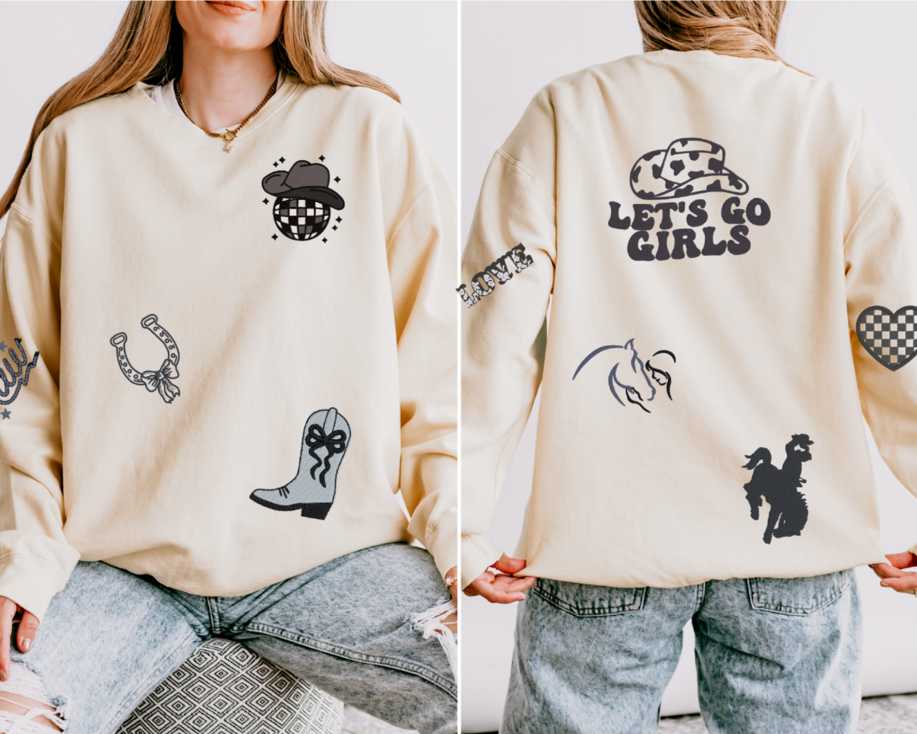 Western-Inspired Horse Girl Embroidered Comfort Colors Sweatshirt & Sweatpants Set