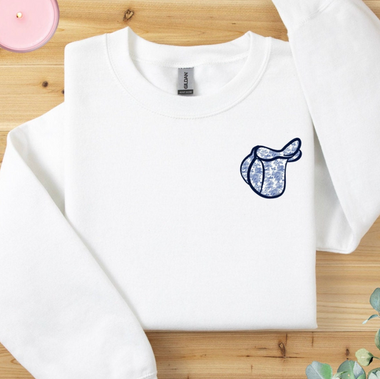 Hunt Seat Saddle Embroidered Appliqué Crewneck Sweatshirt