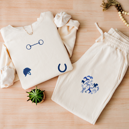 English Equestrian-Inspired Embroidered Comfort Colors Sweatshirt & Sweatpants Set