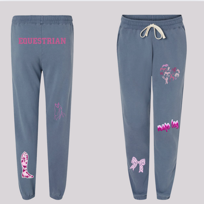 English Equestrian-Inspired Embroidered Comfort Colors Sweatshirt & Sweatpants Set