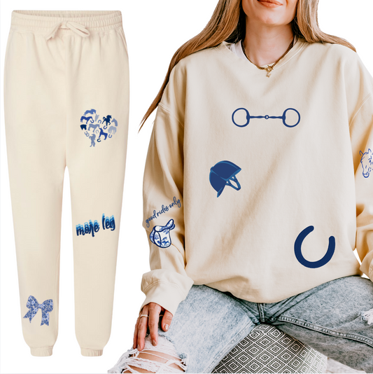 English Equestrian-Inspired Embroidered Comfort Colors Sweatshirt & Sweatpants Set