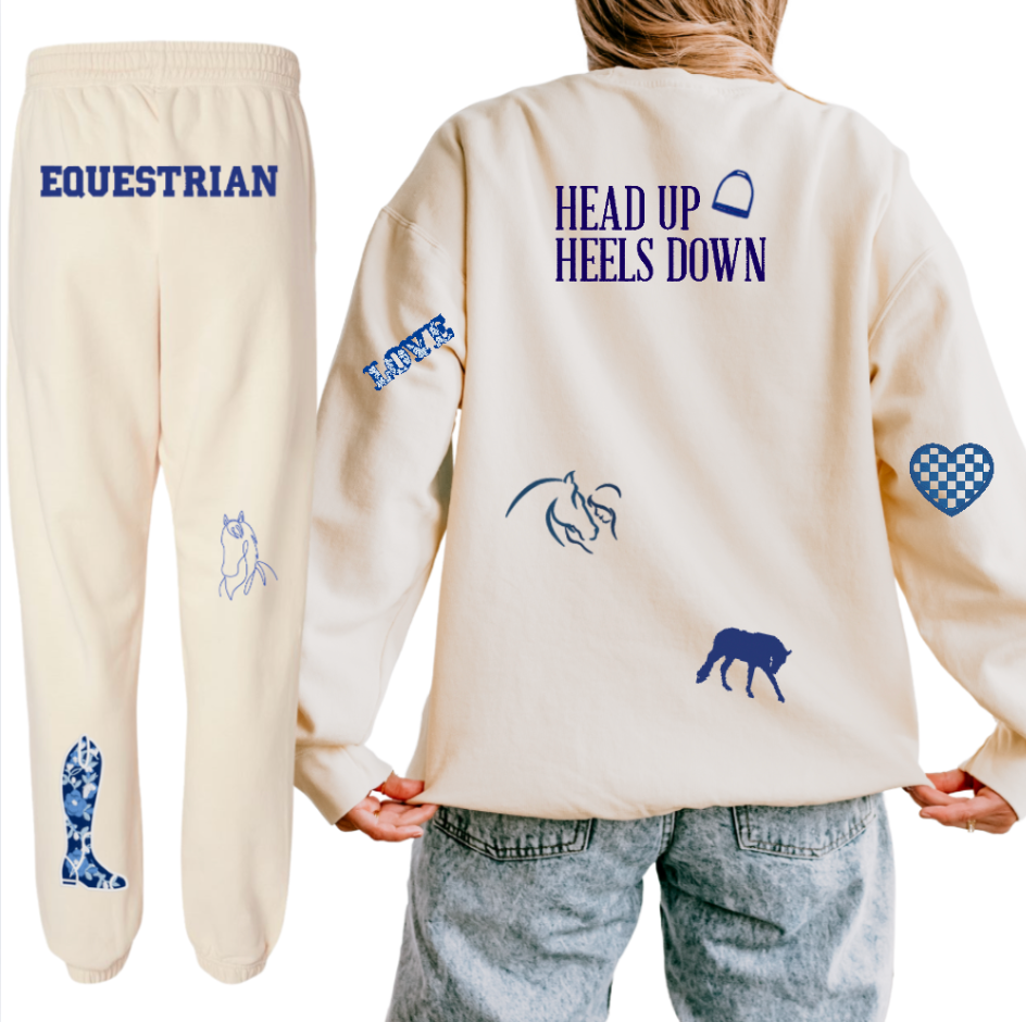 English Equestrian-Inspired Embroidered Comfort Colors Sweatshirt & Sweatpants Set