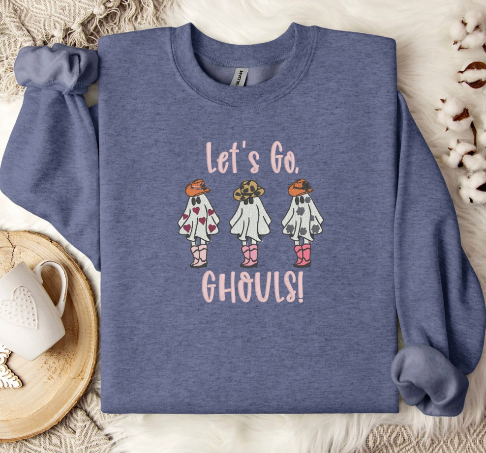 Let's Go Ghouls Western Ghost Embroidered Sweatshirt